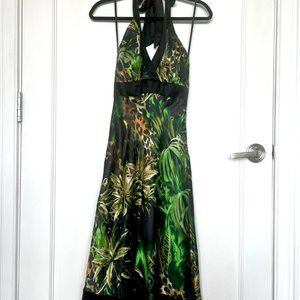 Cache semi-formal halter dress. Jungle print.